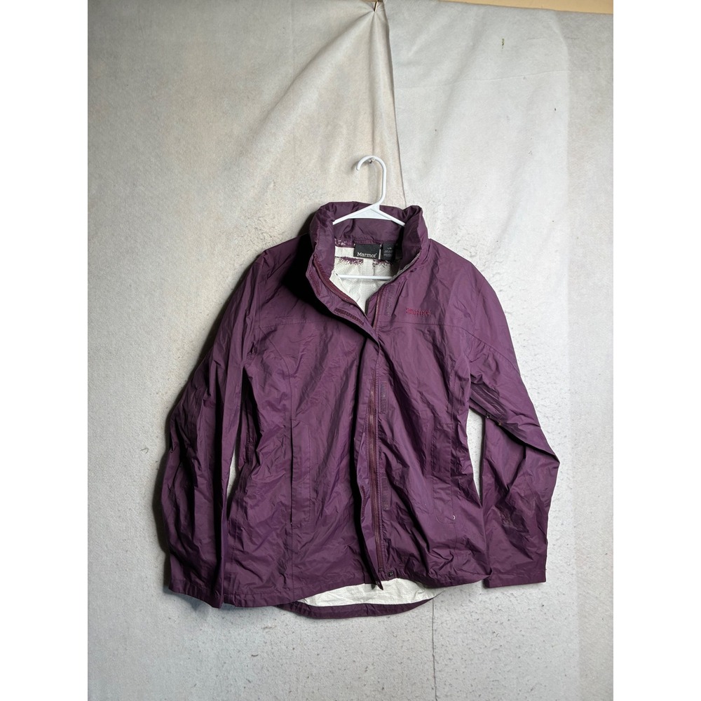 Marmot Womens PreCip Rain Jacket Purple Full Zip Hooded Shell Large 9099